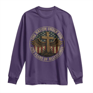 Blessings America 250 Years Long Sleeve Shirt One Nation Under God USA 250th Anniversary Patriotic Cross TS10 Purple Print Your Wear