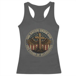Blessings America 250 Years Racerback Tank Top One Nation Under God USA 250th Anniversary Patriotic Cross TS10 Dark Heather Print Your Wear