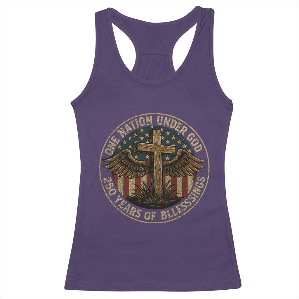 Blessings America 250 Years Racerback Tank Top One Nation Under God USA 250th Anniversary Patriotic Cross TS10 Purple Print Your Wear