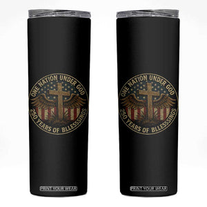 Blessings America 250 Years Skinny Tumbler One Nation Under God USA 250th Anniversary Patriotic Cross TS10 Black Print Your Wear