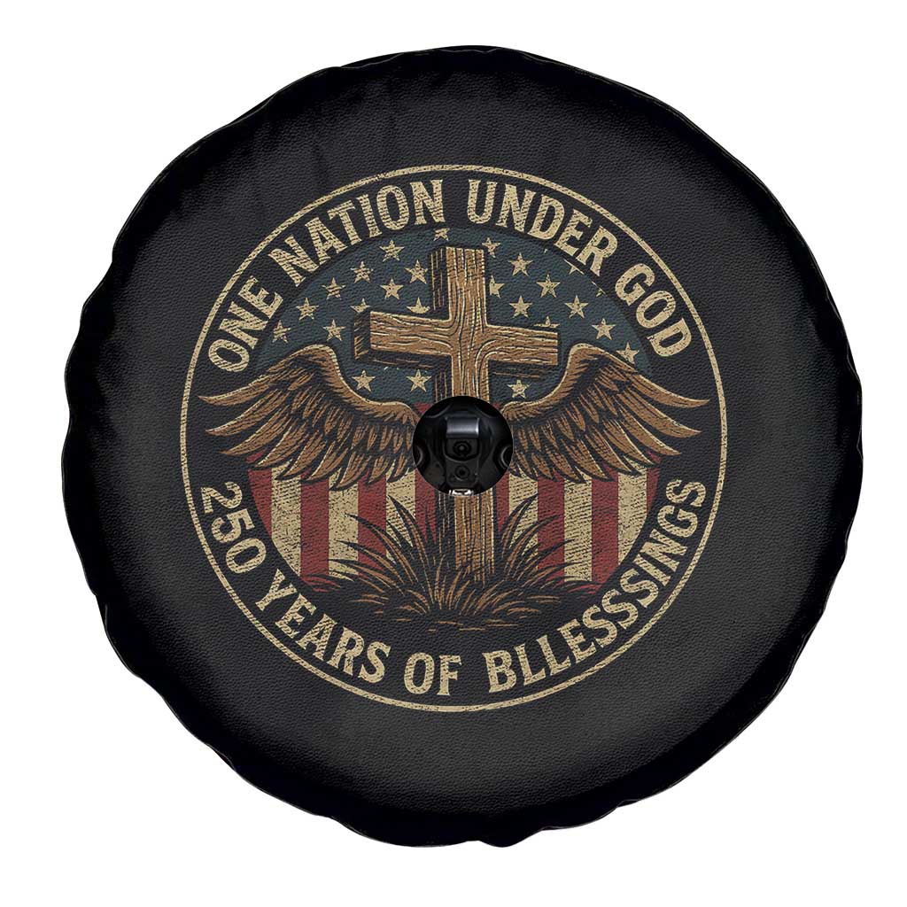Blessings America 250 Years Spare Tire Cover One Nation Under God USA 250th Anniversary Patriotic Cross TS10 Print Your Wear