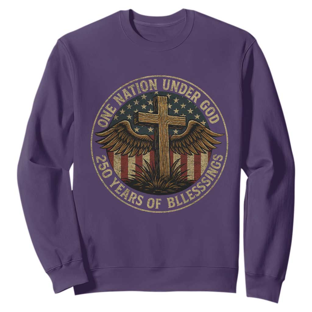 Blessings America 250 Years Sweatshirt One Nation Under God USA 250th Anniversary Patriotic Cross TS10 Purple Print Your Wear