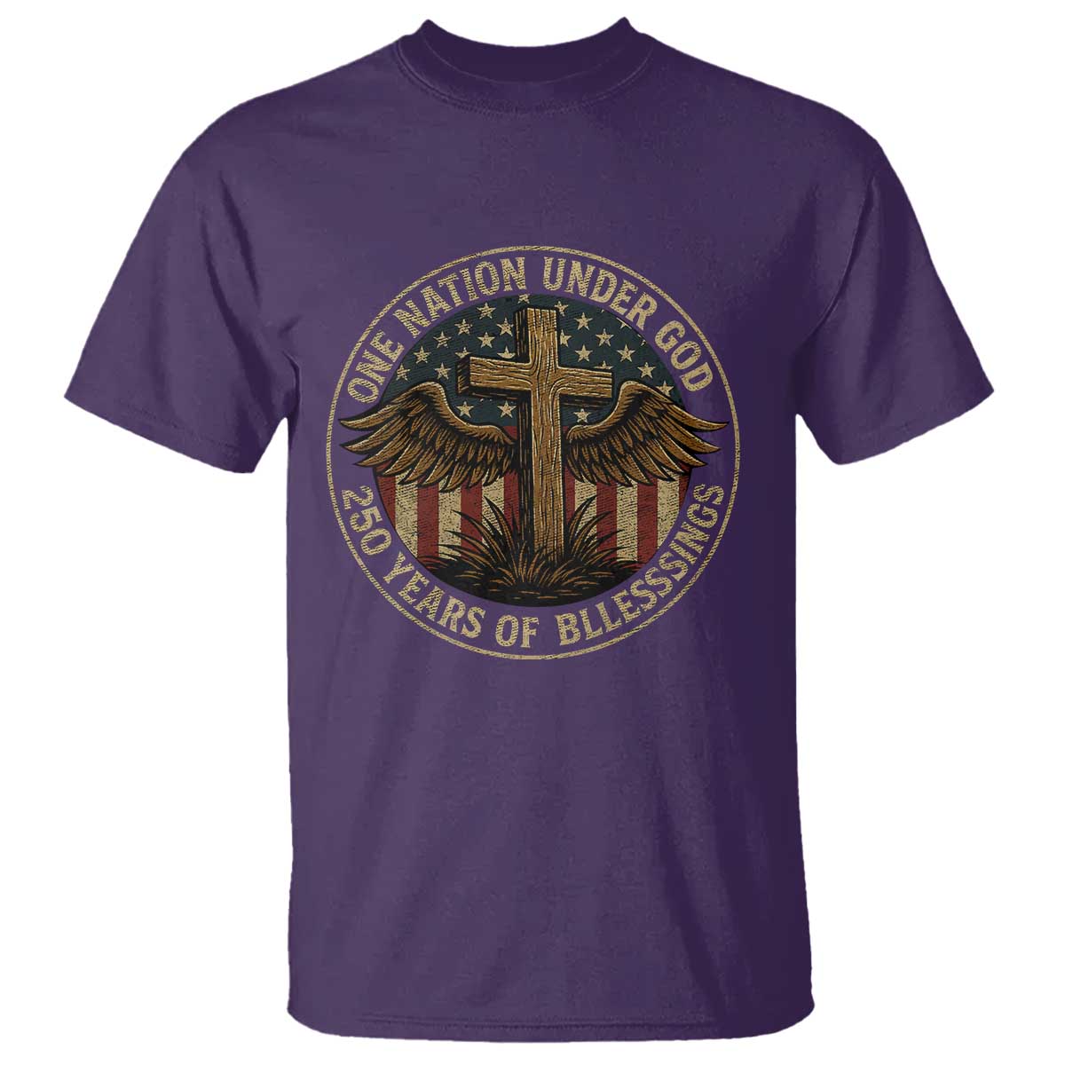 Blessings America 250 Years T Shirt One Nation Under God USA 250th Anniversary Patriotic Cross TS10 Purple Print Your Wear