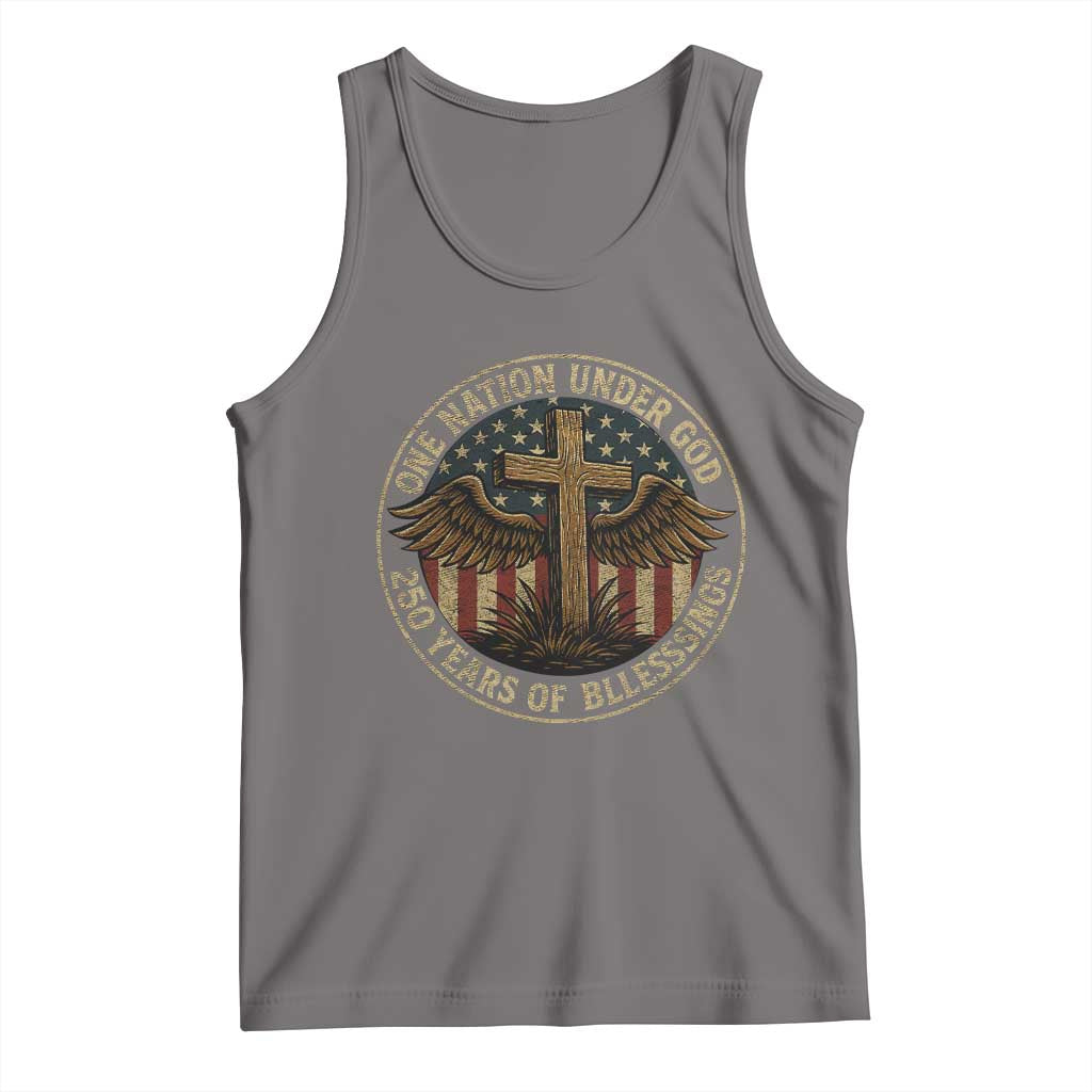 Blessings America 250 Years Tank Top One Nation Under God USA 250th Anniversary Patriotic Cross TS10 Deep Heather Print Your Wear