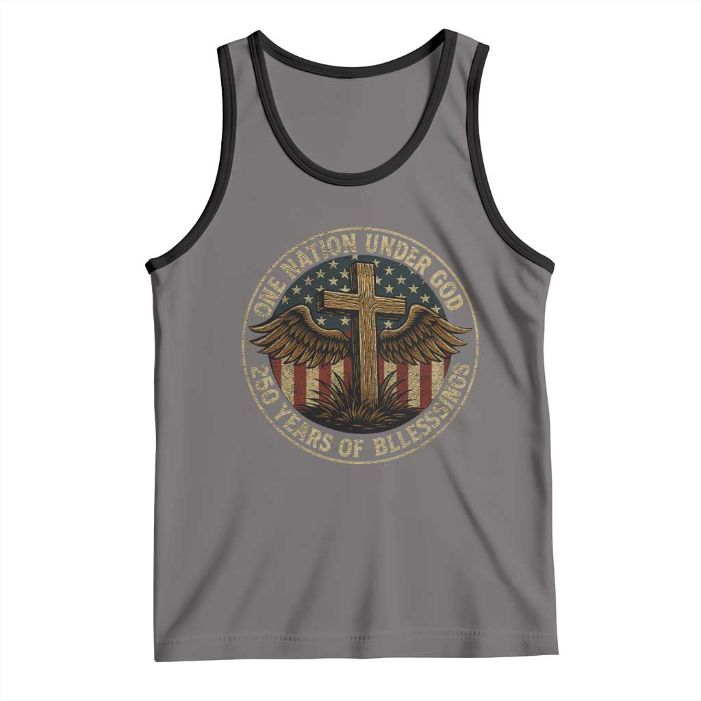 Blessings America 250 Years Tank Top One Nation Under God USA 250th Anniversary Patriotic Cross TS10 Deep Heather Black Print Your Wear