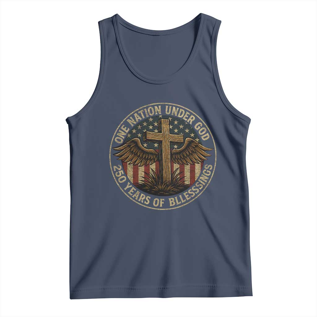 Blessings America 250 Years Tank Top One Nation Under God USA 250th Anniversary Patriotic Cross TS10 Navy Print Your Wear
