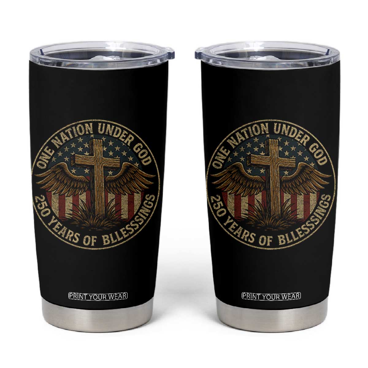 Blessings America 250 Years Tumbler Cup One Nation Under God USA 250th Anniversary Patriotic Cross TS10 Black Print Your Wear