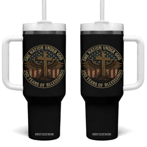Blessings America 250 Years Tumbler With Handle One Nation Under God USA 250th Anniversary Patriotic Cross TS10 One Size: 40 oz Black Print Your Wear