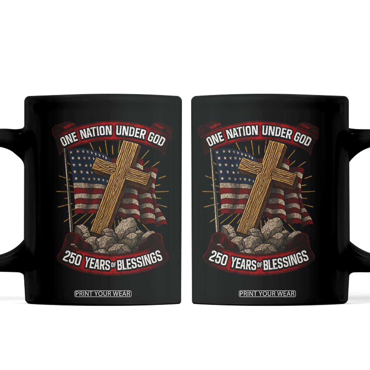 Blessings America Coffee Mug One Nation Under God USA 250th Anniversary Patriotic Christian TS10 Black Print Your Wear