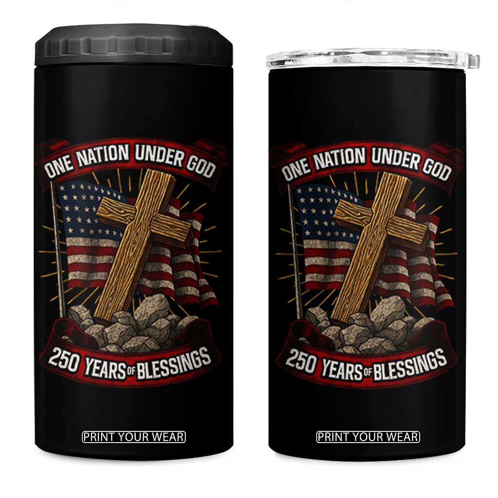 Blessings America 4 in 1 Can Cooler Tumbler One Nation Under God USA 250th Anniversary Patriotic Christian TS10 One Size: 16 oz Black Print Your Wear