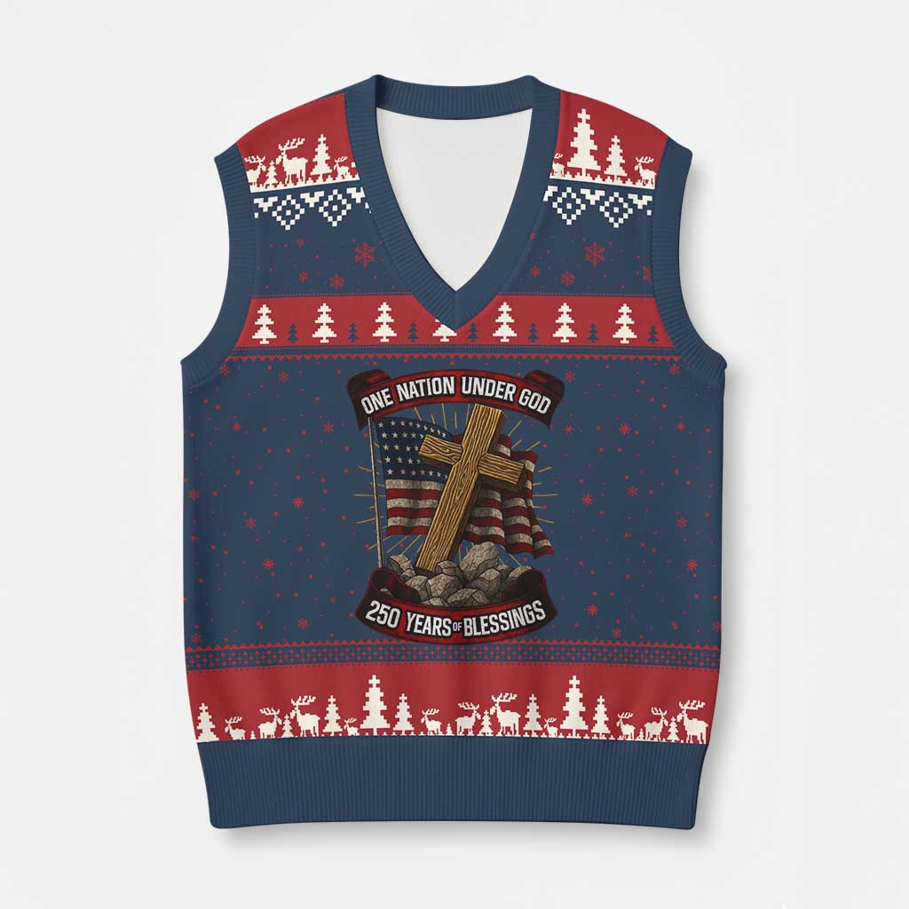 Blessings America V-Neck Knit Sweater Vest One Nation Under God USA 250th Anniversary Patriotic Christian TS10 Navy Red Print Your Wear
