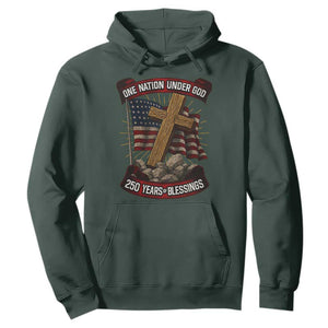 Blessings America Hoodie One Nation Under God USA 250th Anniversary Patriotic Christian TS10 Dark Forest Green Print Your Wear