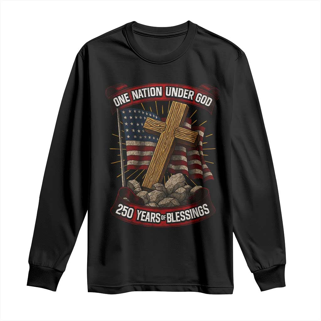 Blessings America Long Sleeve Shirt One Nation Under God USA 250th Anniversary Patriotic Christian TS10 Black Print Your Wear