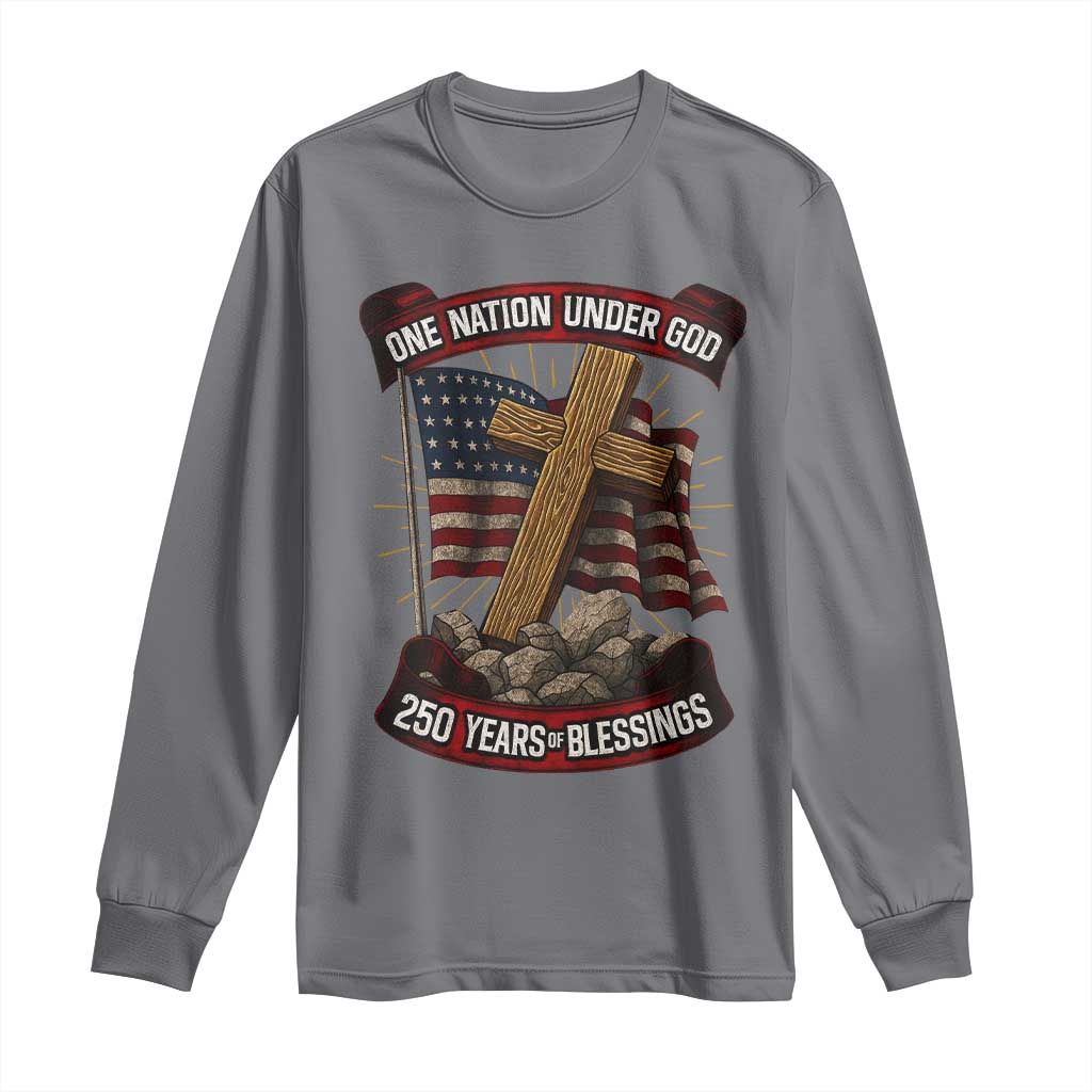 Blessings America Long Sleeve Shirt One Nation Under God USA 250th Anniversary Patriotic Christian TS10 Charcoal Print Your Wear