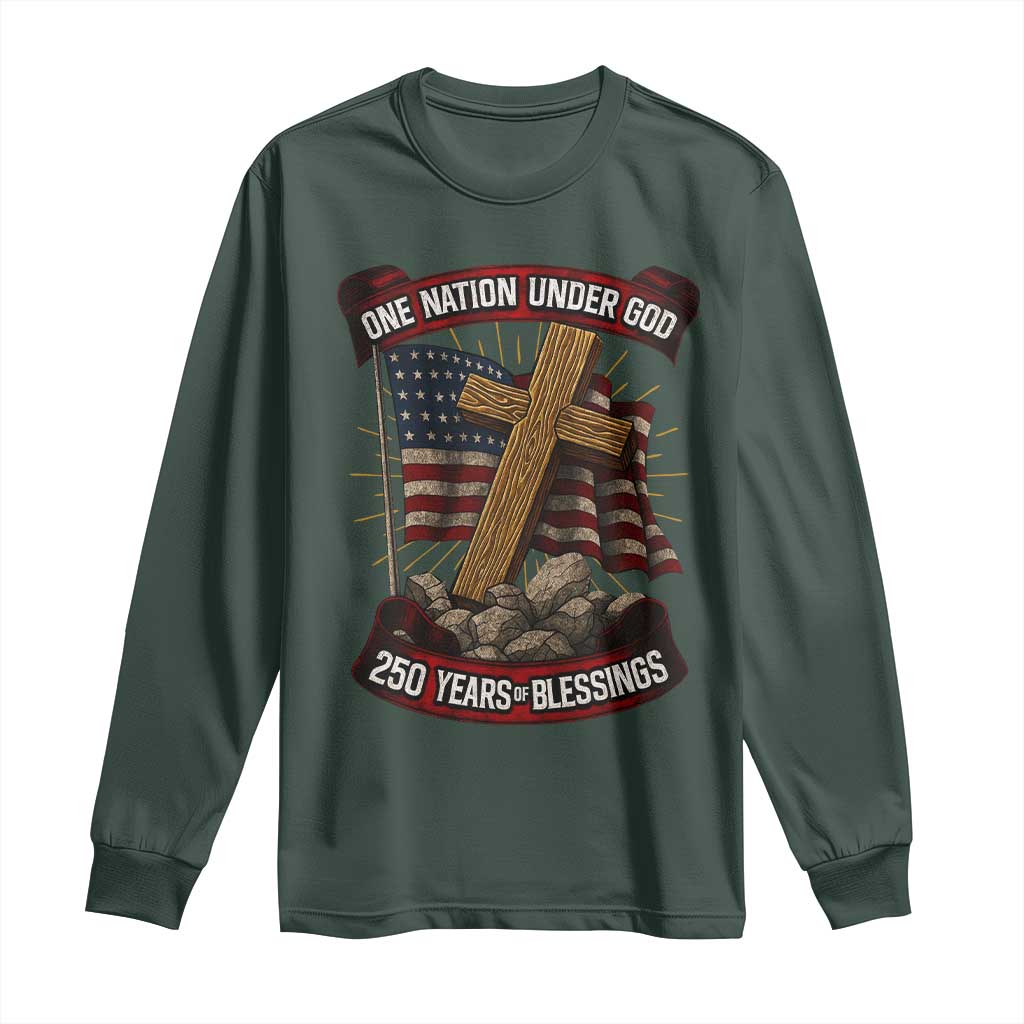 Blessings America Long Sleeve Shirt One Nation Under God USA 250th Anniversary Patriotic Christian TS10 Dark Forest Green Print Your Wear