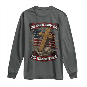 Blessings America Long Sleeve Shirt One Nation Under God USA 250th Anniversary Patriotic Christian TS10 Dark Heather Print Your Wear