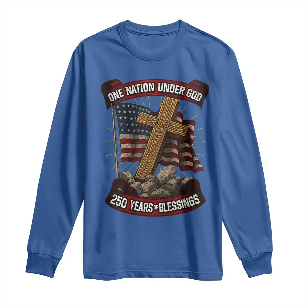 Blessings America Long Sleeve Shirt One Nation Under God USA 250th Anniversary Patriotic Christian TS10 Royal Blue Print Your Wear