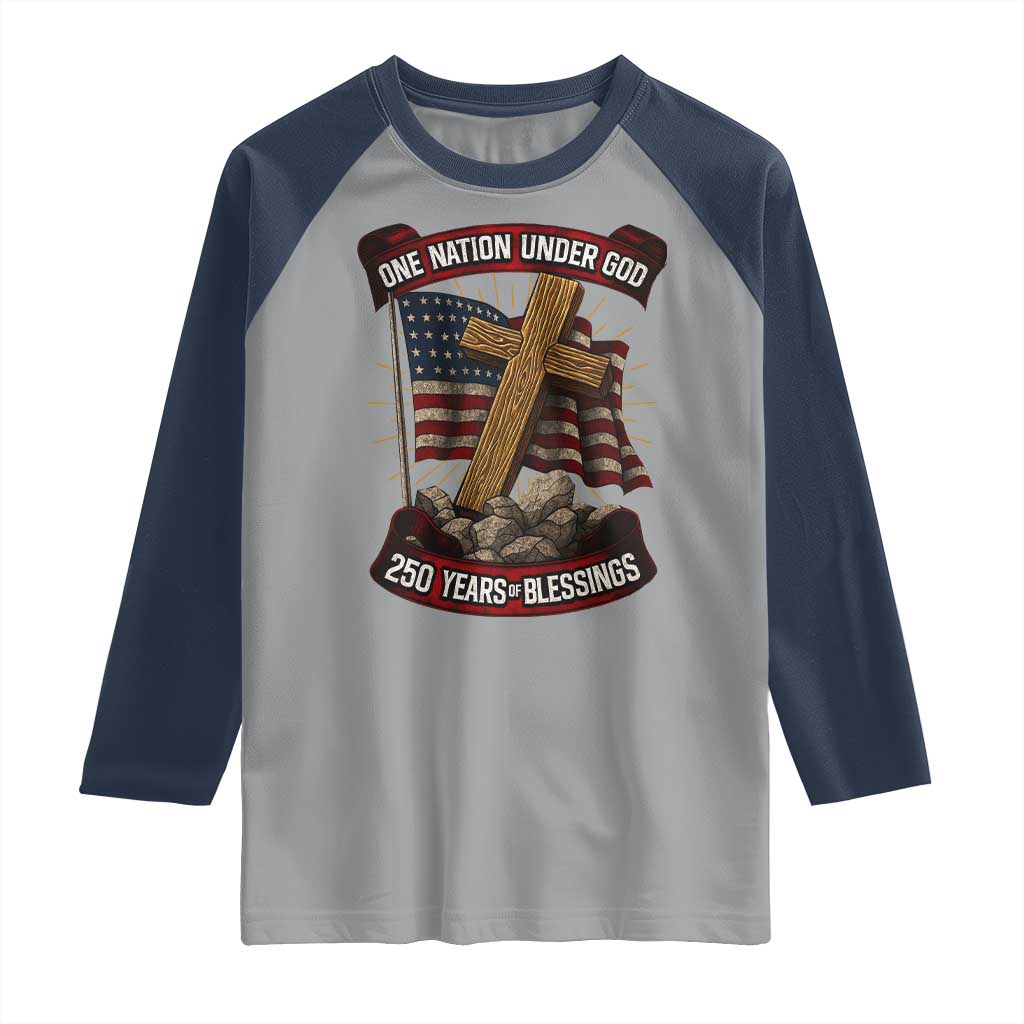 Blessings America Raglan Shirt One Nation Under God USA 250th Anniversary Patriotic Christian TS10 Sport Gray Navy Print Your Wear