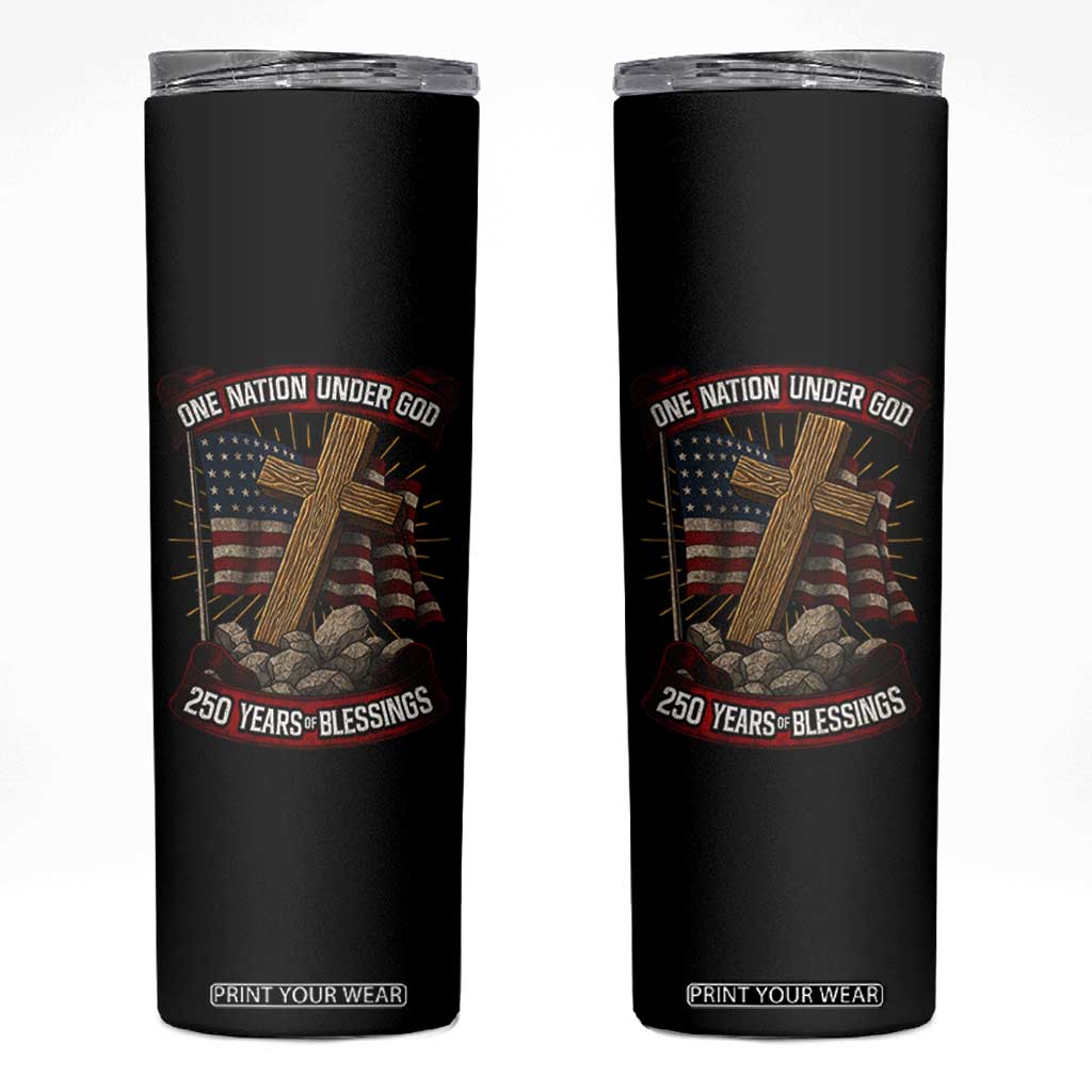 Blessings America Skinny Tumbler One Nation Under God USA 250th Anniversary Patriotic Christian TS10 Black Print Your Wear