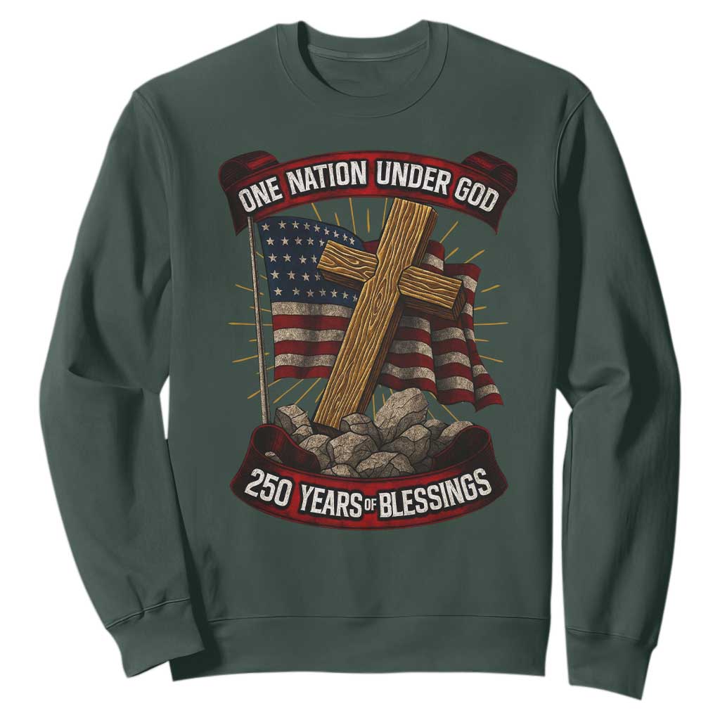 Blessings America Sweatshirt One Nation Under God USA 250th Anniversary Patriotic Christian TS10 Dark Forest Green Print Your Wear