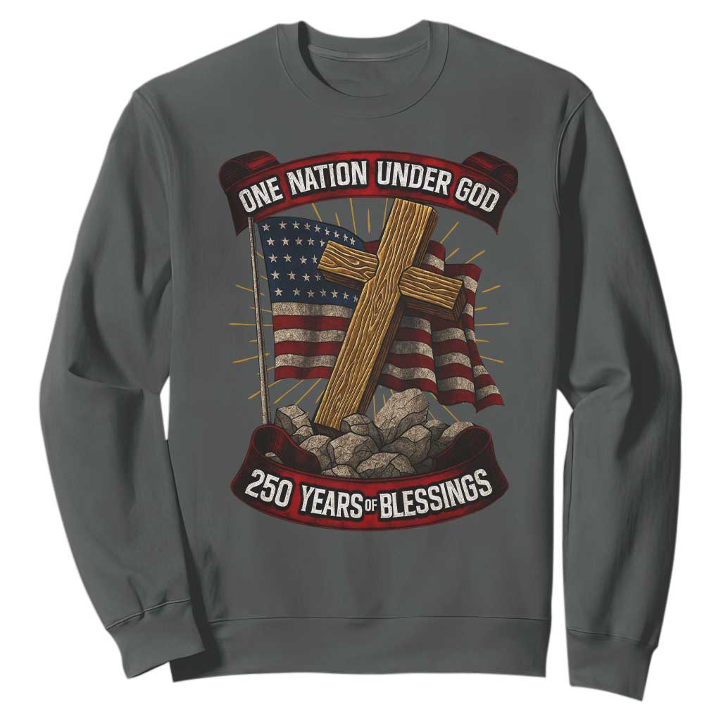 Blessings America Sweatshirt One Nation Under God USA 250th Anniversary Patriotic Christian TS10 Dark Heather Print Your Wear