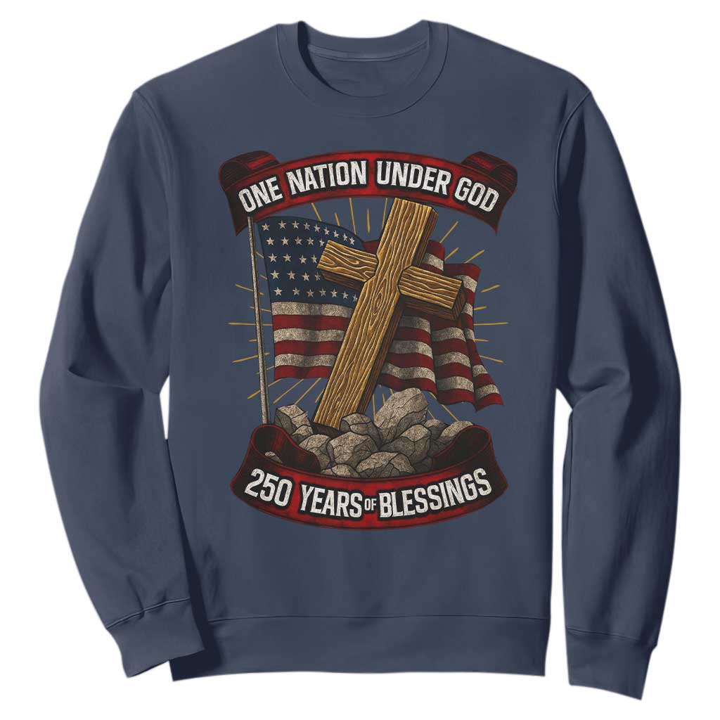 Blessings America Sweatshirt One Nation Under God USA 250th Anniversary Patriotic Christian TS10 Navy Print Your Wear