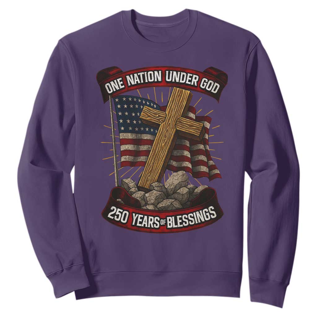 Blessings America Sweatshirt One Nation Under God USA 250th Anniversary Patriotic Christian TS10 Purple Print Your Wear