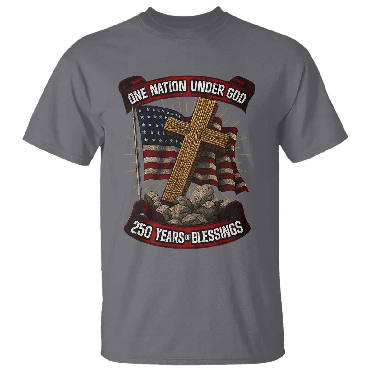 Blessings America T Shirt One Nation Under God USA 250th Anniversary Patriotic Christian TS10 Charcoal Print Your Wear