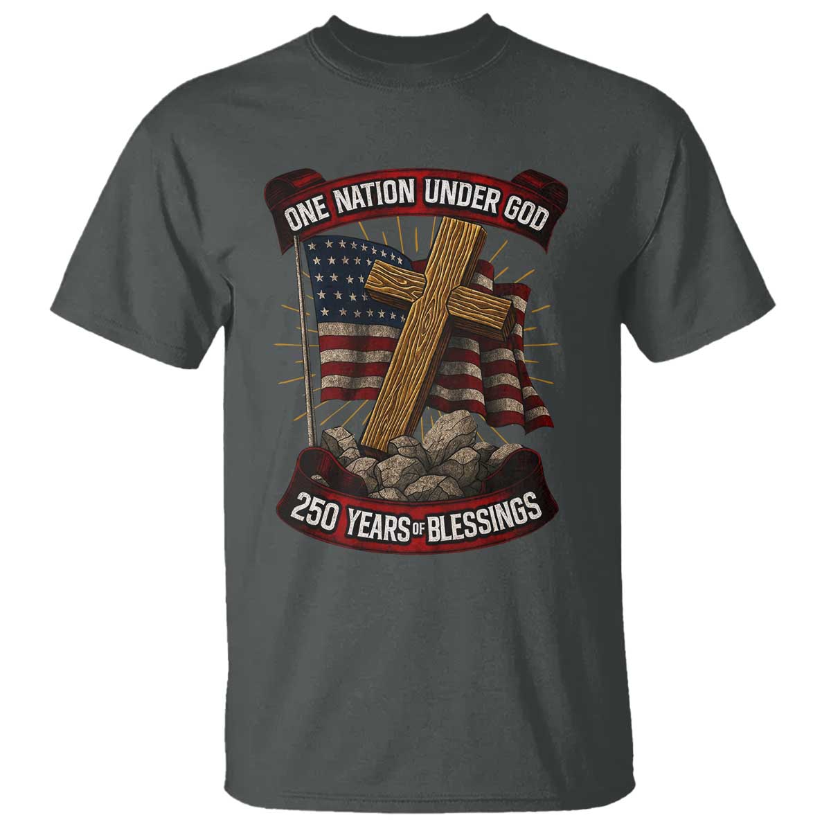 Blessings America T Shirt One Nation Under God USA 250th Anniversary Patriotic Christian TS10 Dark Heather Print Your Wear