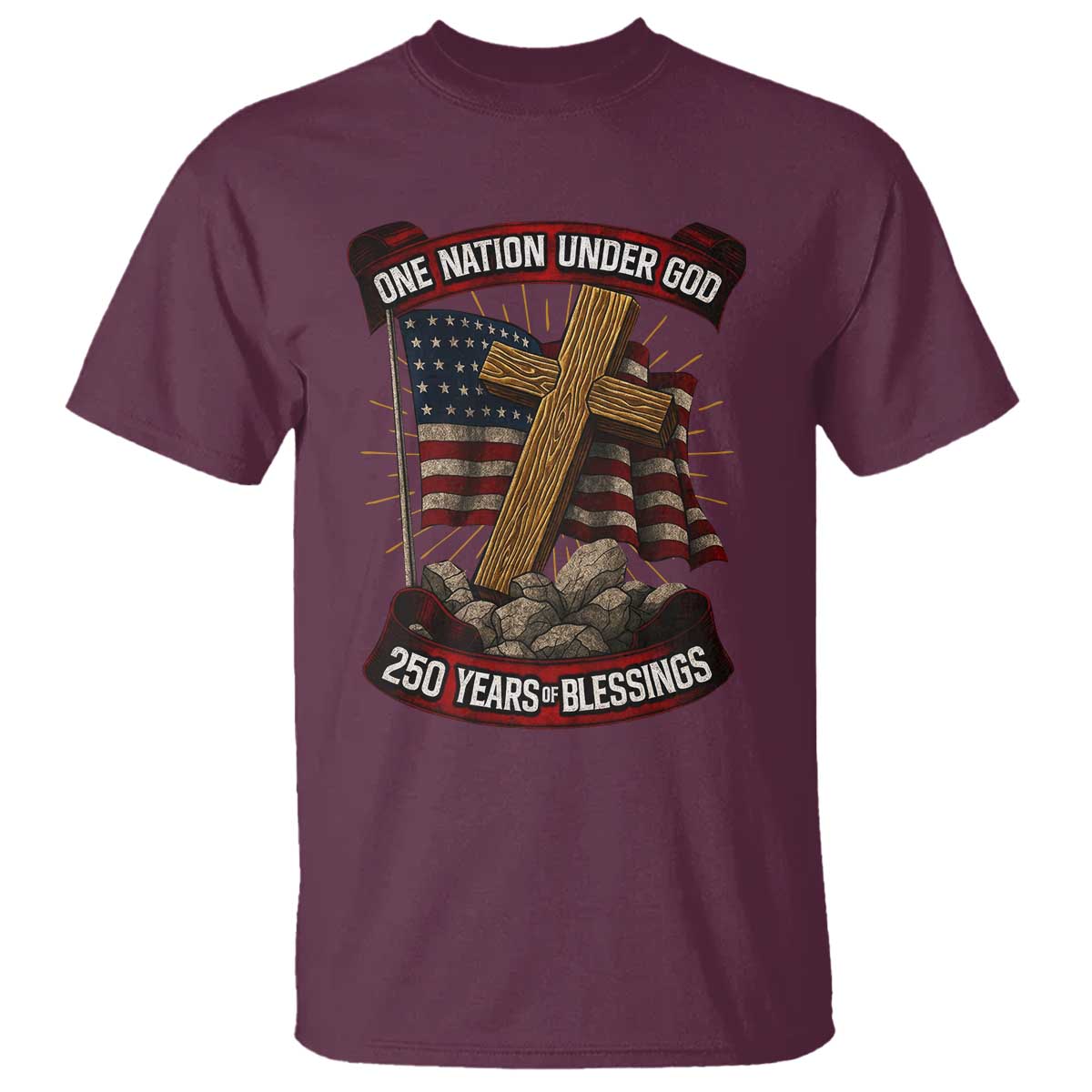 Blessings America T Shirt One Nation Under God USA 250th Anniversary Patriotic Christian TS10 Maroon Print Your Wear
