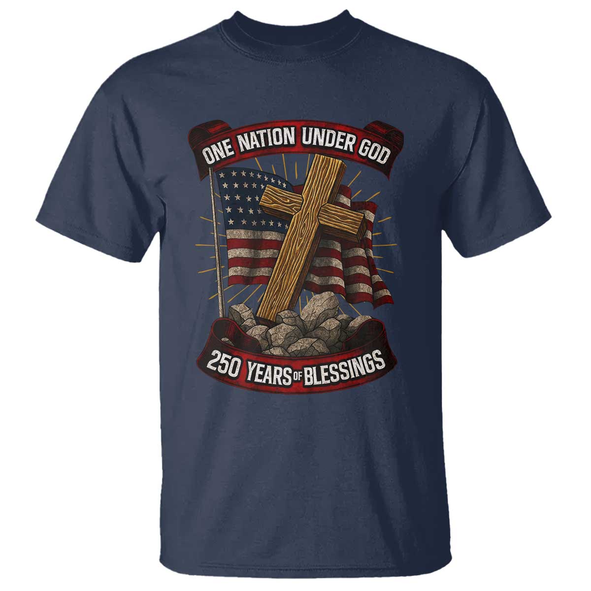 Blessings America T Shirt One Nation Under God USA 250th Anniversary Patriotic Christian TS10 Navy Print Your Wear