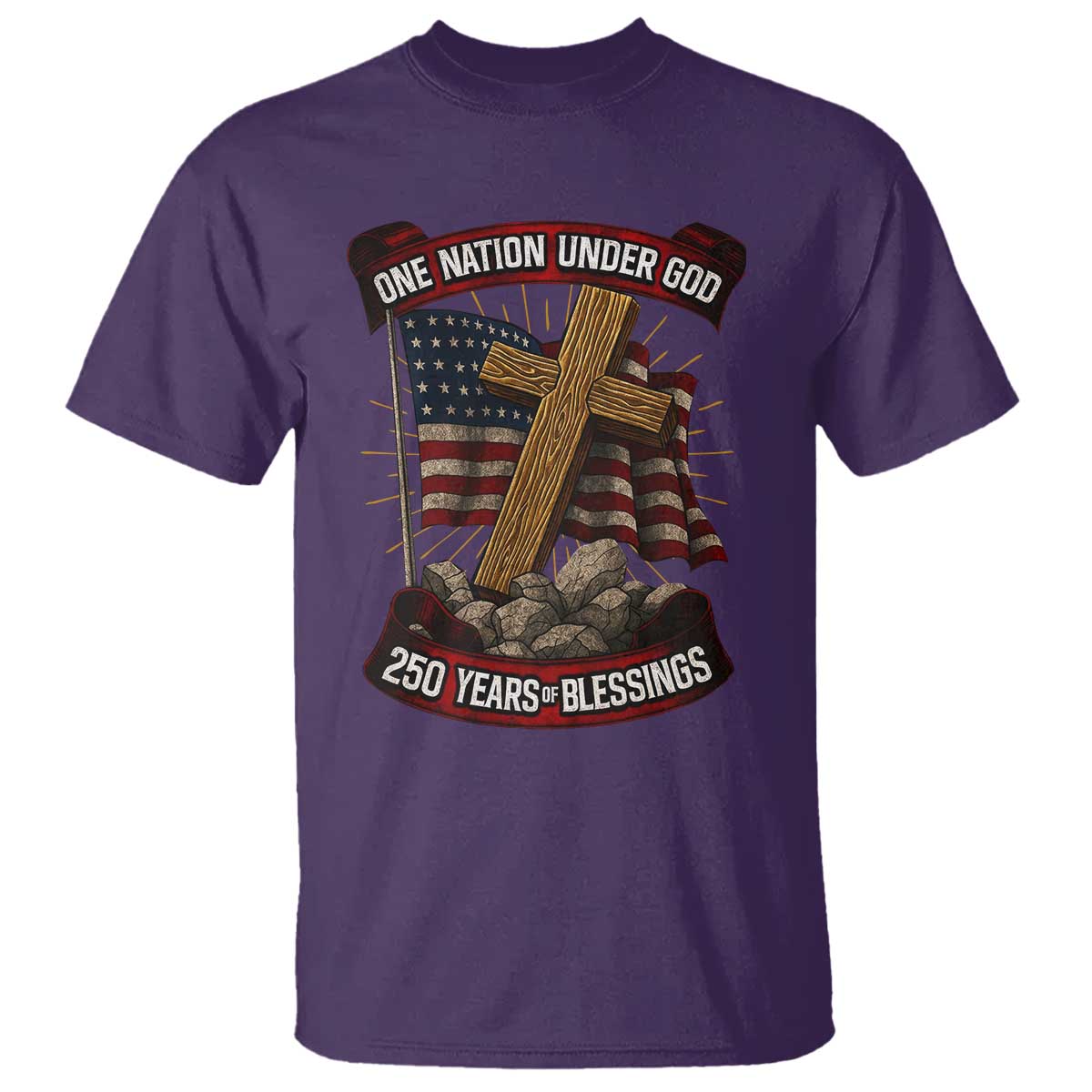 Blessings America T Shirt One Nation Under God USA 250th Anniversary Patriotic Christian TS10 Purple Print Your Wear