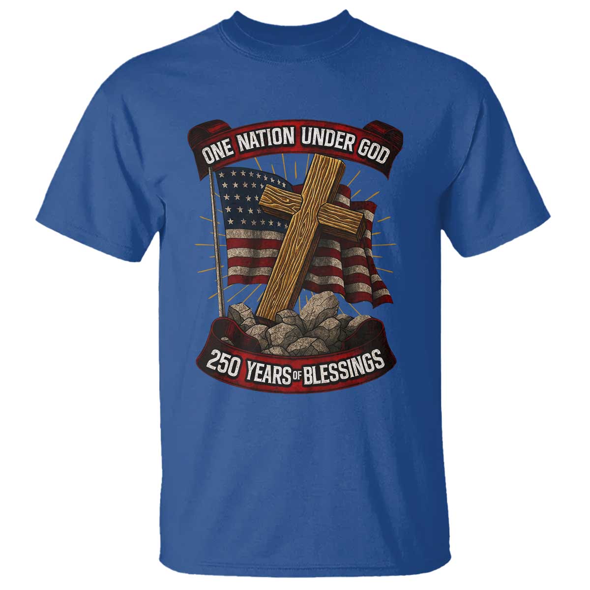 Blessings America T Shirt One Nation Under God USA 250th Anniversary Patriotic Christian TS10 Royal Blue Print Your Wear