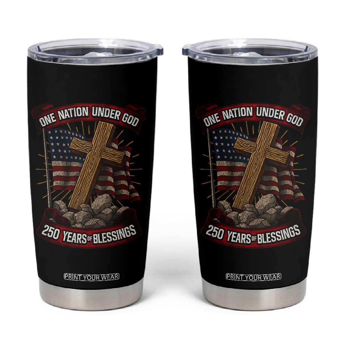 Blessings America Tumbler Cup One Nation Under God USA 250th Anniversary Patriotic Christian TS10 Black Print Your Wear