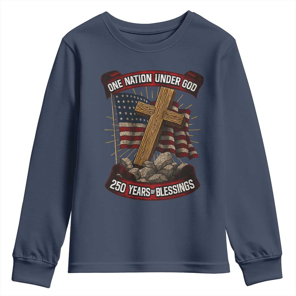 Blessings America Youth Sweatshirt One Nation Under God USA 250th Anniversary Patriotic Christian TS10 Navy Print Your Wear