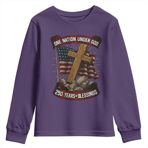 Blessings America Youth Sweatshirt One Nation Under God USA 250th Anniversary Patriotic Christian TS10 Purple Print Your Wear