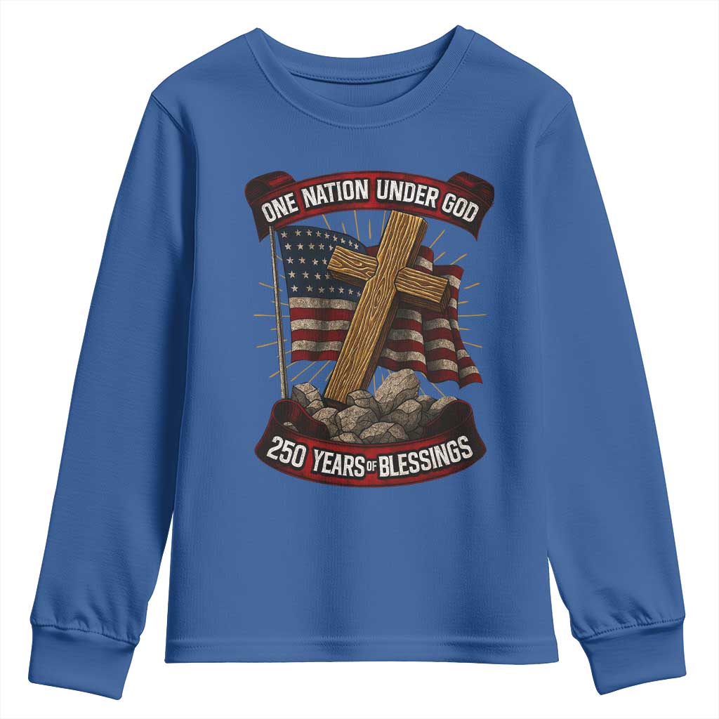 Blessings America Youth Sweatshirt One Nation Under God USA 250th Anniversary Patriotic Christian TS10 Royal Blue Print Your Wear