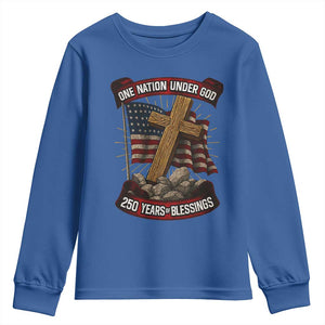 Blessings America Youth Sweatshirt One Nation Under God USA 250th Anniversary Patriotic Christian TS10 Royal Blue Print Your Wear