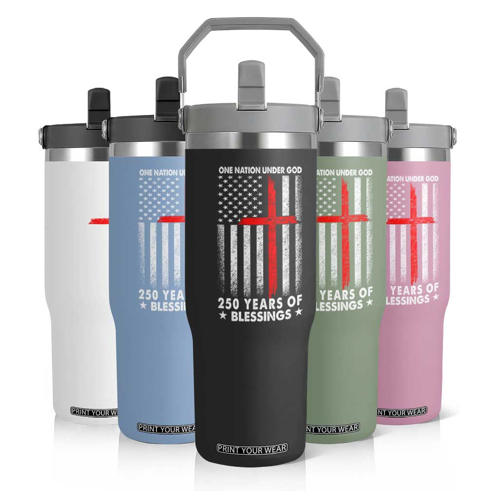 One Nation Under God Flip Straw Tumbler USA 250th Anniversary Patriotic Christian One Nation Under God TS10 Print Your Wear
