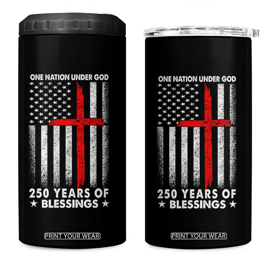 One Nation Under God 4 in 1 Can Cooler Tumbler USA 250th Anniversary Patriotic Christian One Nation Under God TS10 One Size: 16 oz Black Print Your Wear