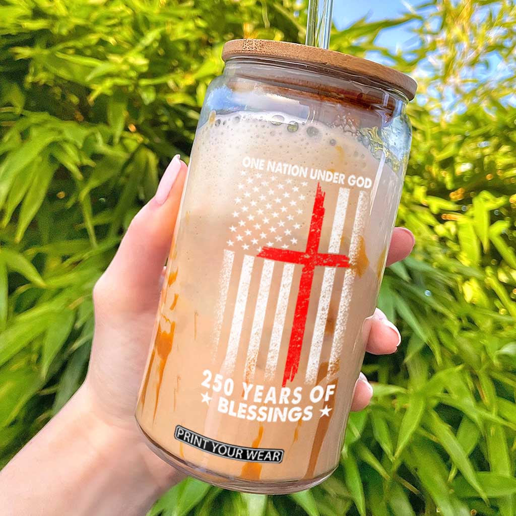 One Nation Under God Glass Can USA 250th Anniversary Patriotic Christian One Nation Under God TS10 Black Print Your Wear