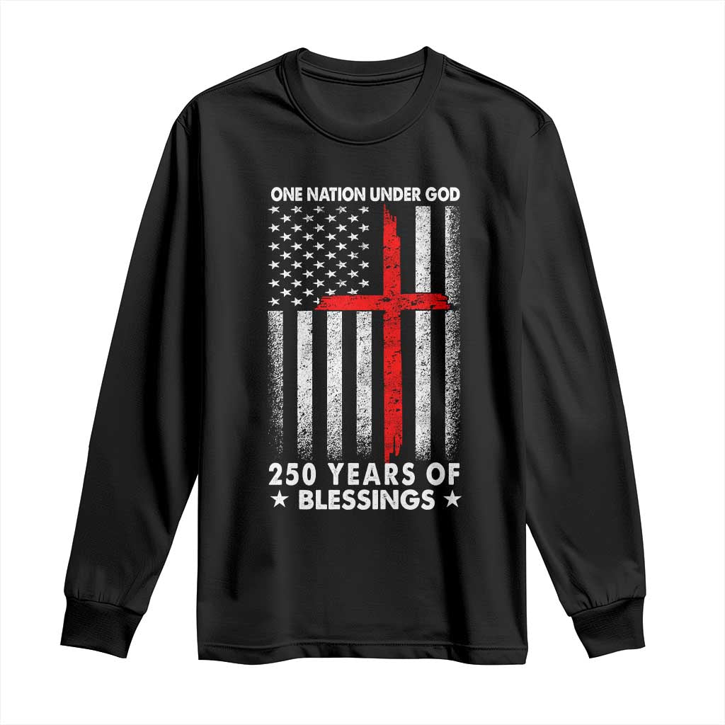 One Nation Under God Long Sleeve Shirt USA 250th Anniversary Patriotic Christian One Nation Under God TS10 Black Print Your Wear