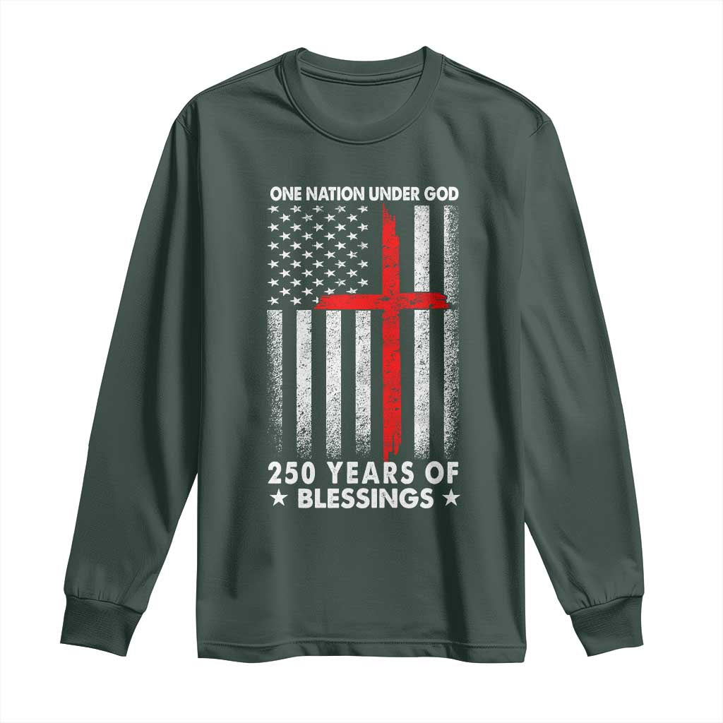 One Nation Under God Long Sleeve Shirt USA 250th Anniversary Patriotic Christian One Nation Under God TS10 Dark Forest Green Print Your Wear