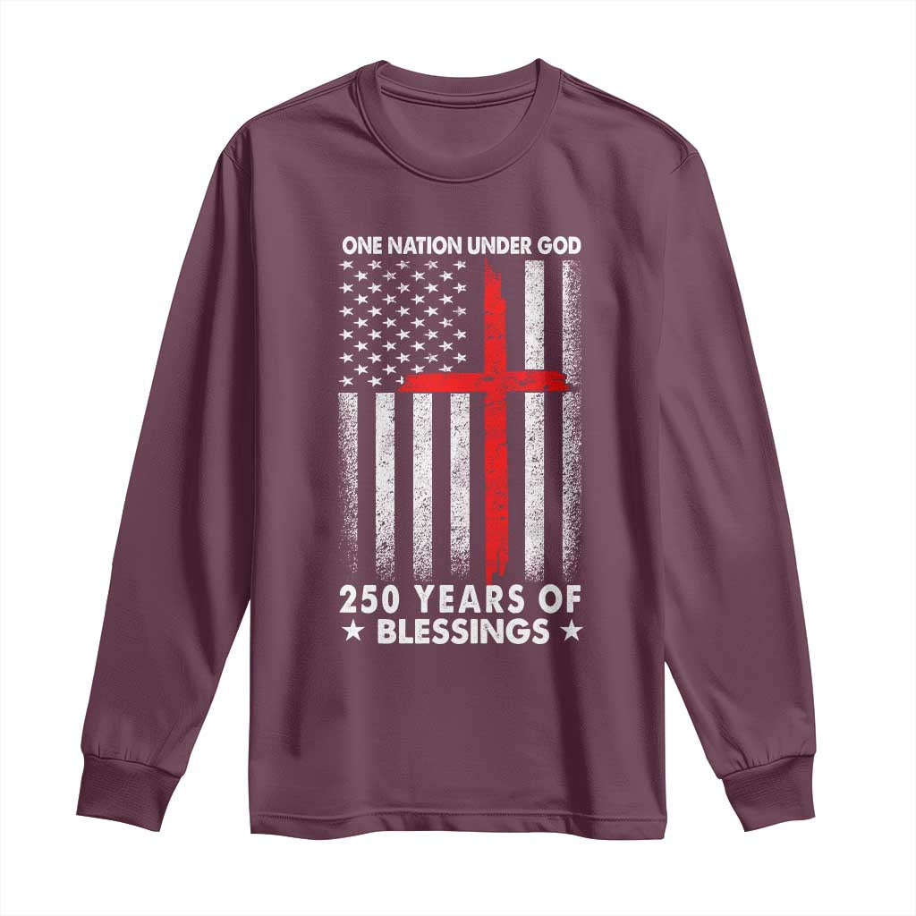 One Nation Under God Long Sleeve Shirt USA 250th Anniversary Patriotic Christian One Nation Under God TS10 Maroon Print Your Wear