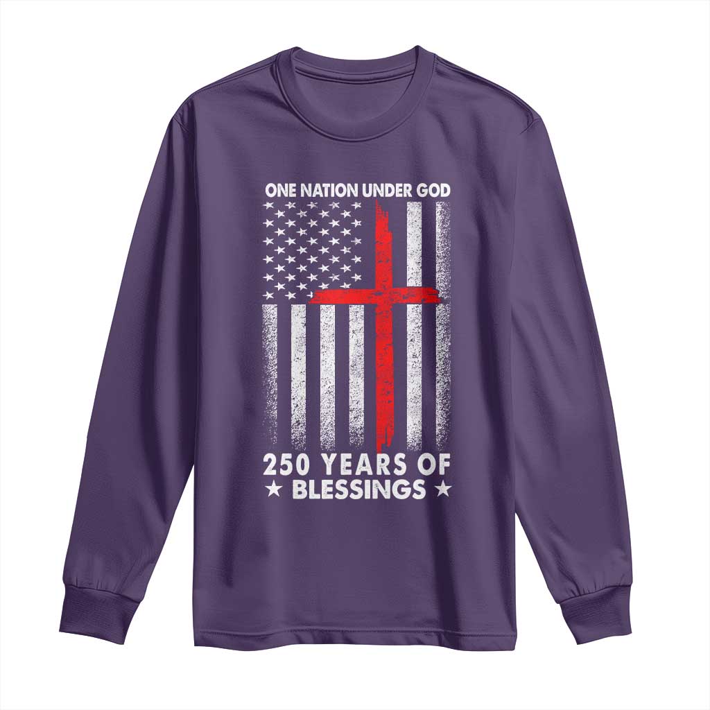 One Nation Under God Long Sleeve Shirt USA 250th Anniversary Patriotic Christian One Nation Under God TS10 Purple Print Your Wear