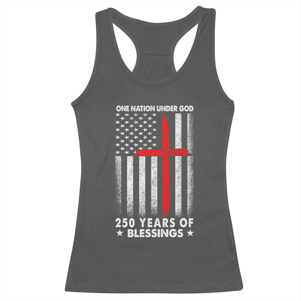 One Nation Under God Racerback Tank Top USA 250th Anniversary Patriotic Christian One Nation Under God TS10 Dark Heather Print Your Wear