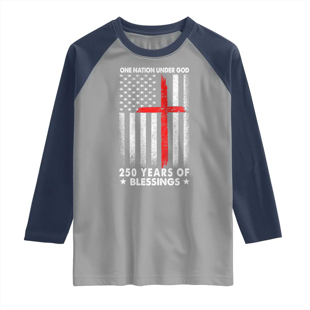 One Nation Under God Raglan Shirt USA 250th Anniversary Patriotic Christian One Nation Under God TS10 Sport Gray Navy Print Your Wear