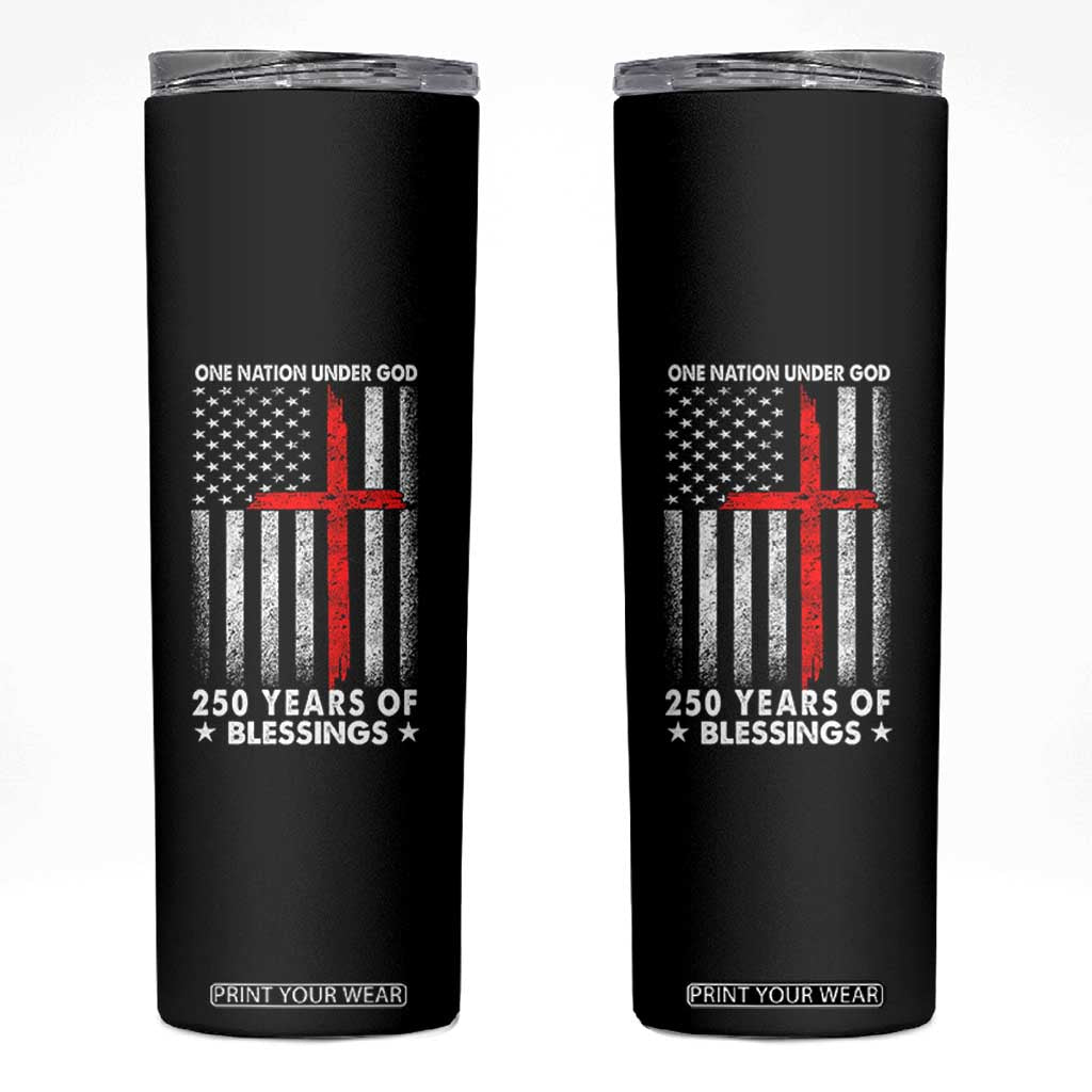 One Nation Under God Skinny Tumbler USA 250th Anniversary Patriotic Christian One Nation Under God TS10 Black Print Your Wear
