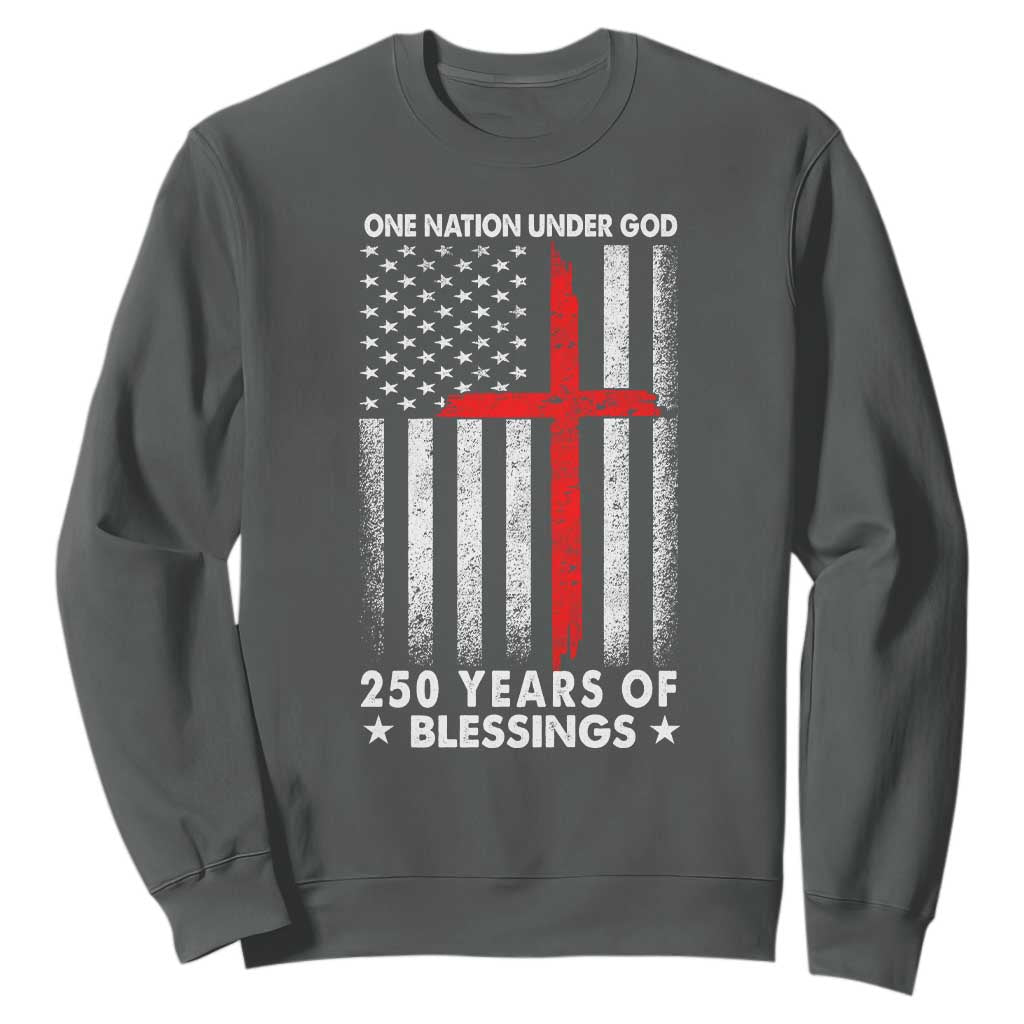 One Nation Under God Sweatshirt USA 250th Anniversary Patriotic Christian One Nation Under God TS10 Dark Heather Print Your Wear