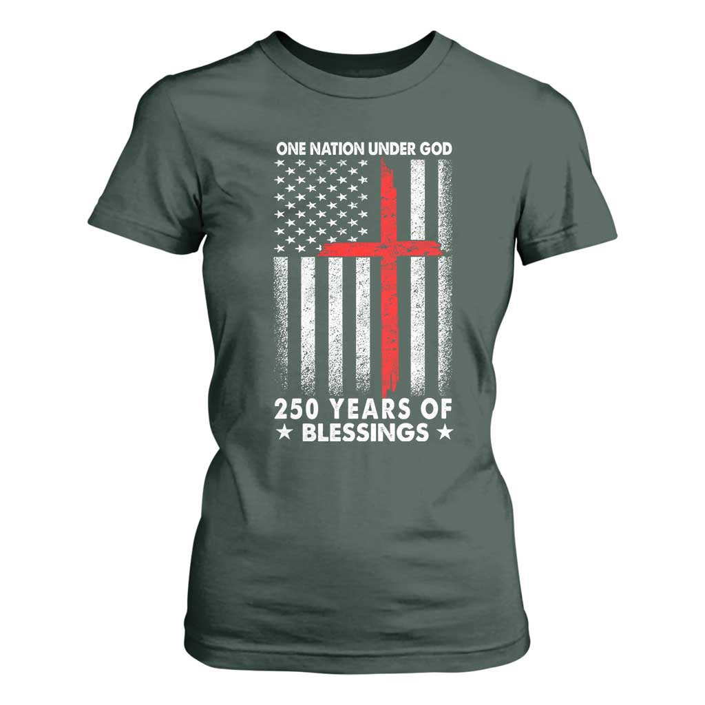 One Nation Under God T Shirt For Women USA 250th Anniversary Patriotic Christian One Nation Under God TS10 Dark Forest Green Print Your Wear